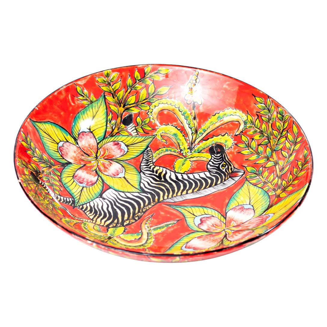 Zebra & flower red plate