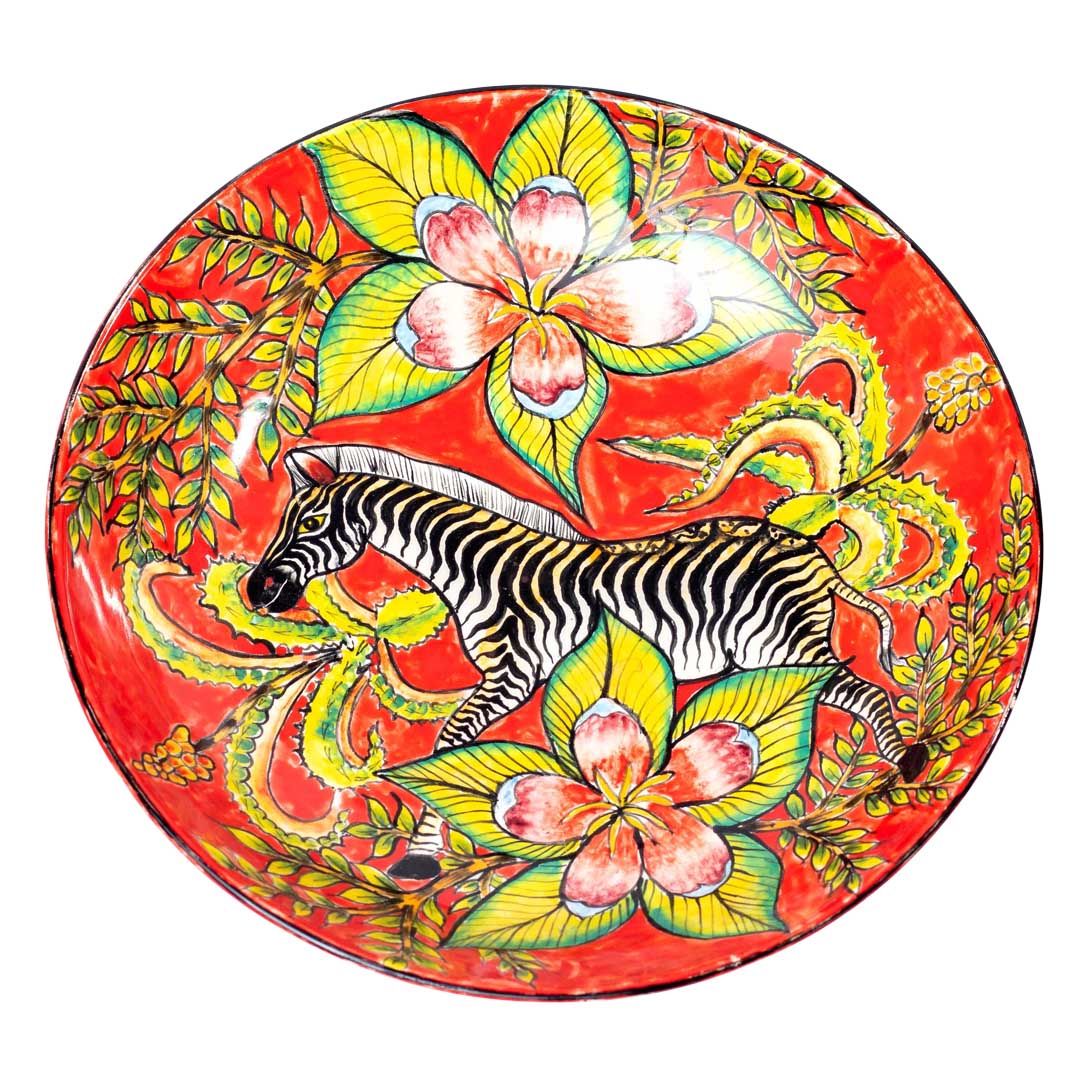 Zebra & flower red plate