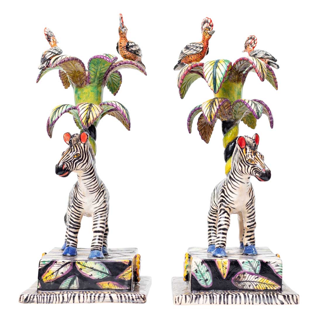 Pair of zebra with flowers candle sticks