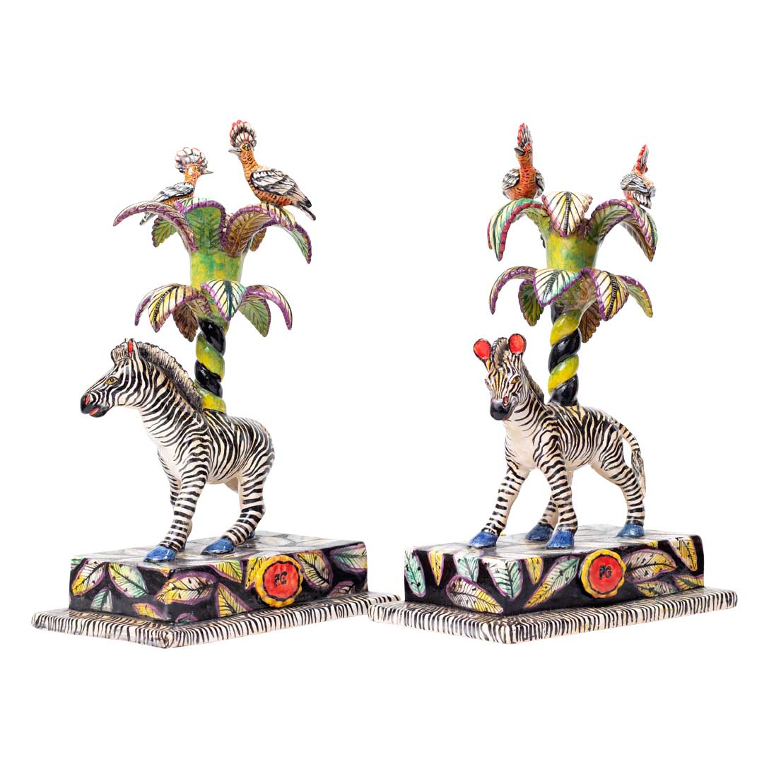 Pair of zebra with flowers candle sticks