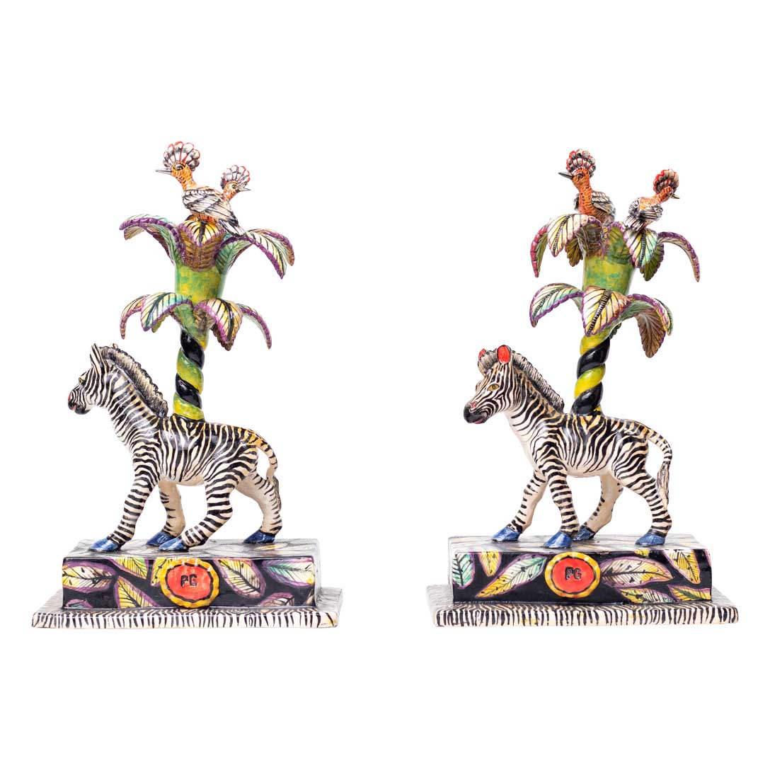 Pair of zebra with flowers candle sticks