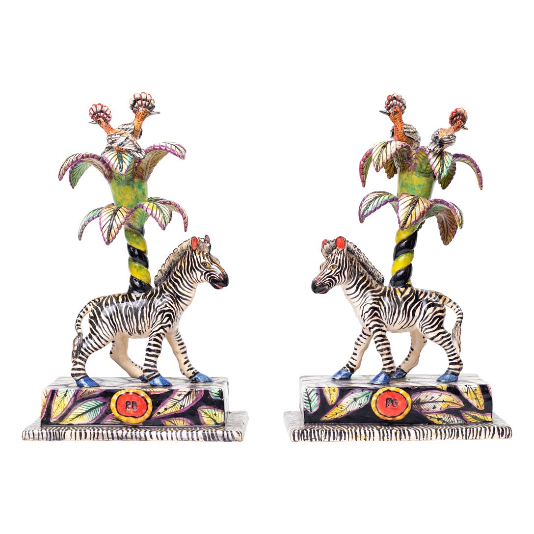 Pair of zebra with flowers candle sticks