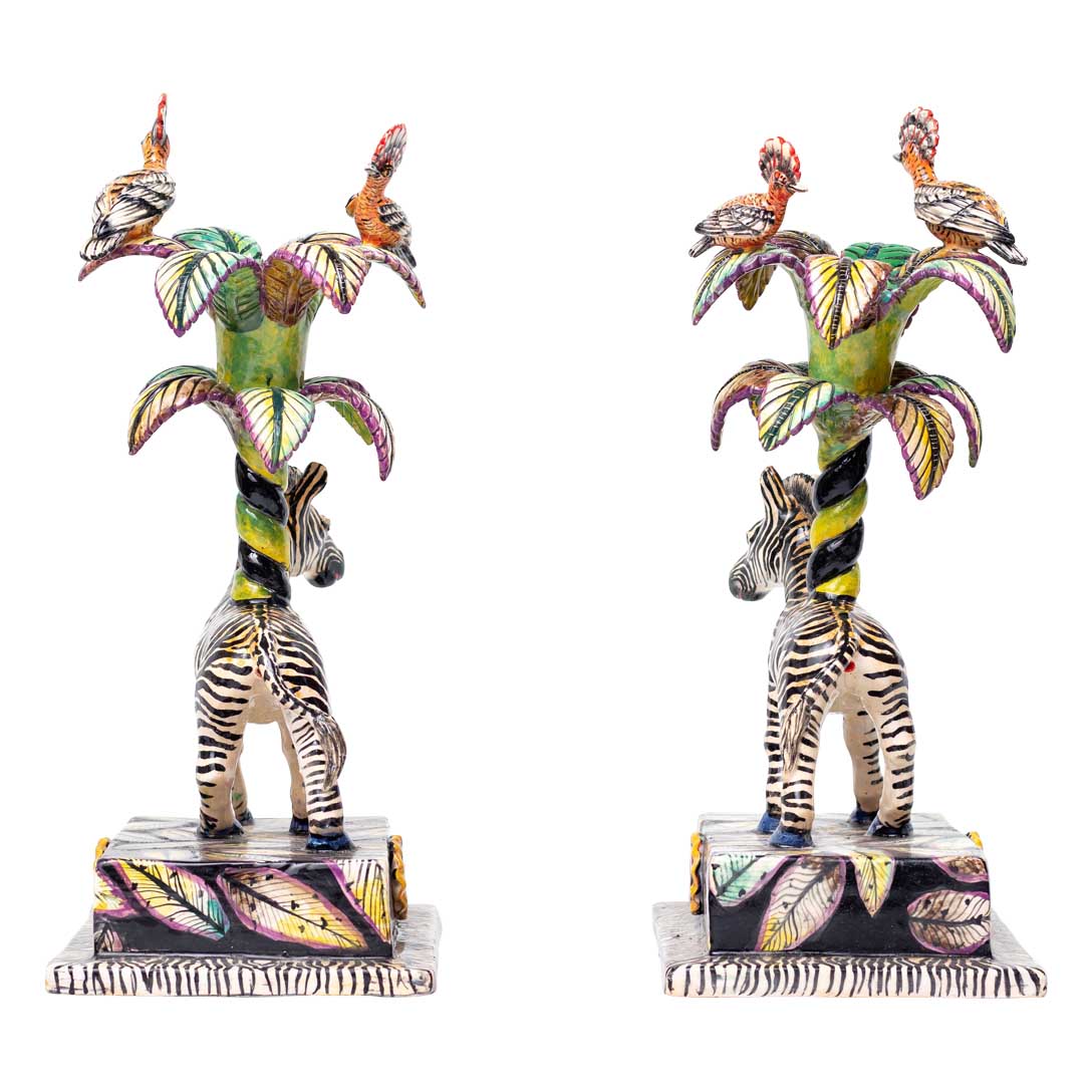 Pair of zebra with flowers candle sticks