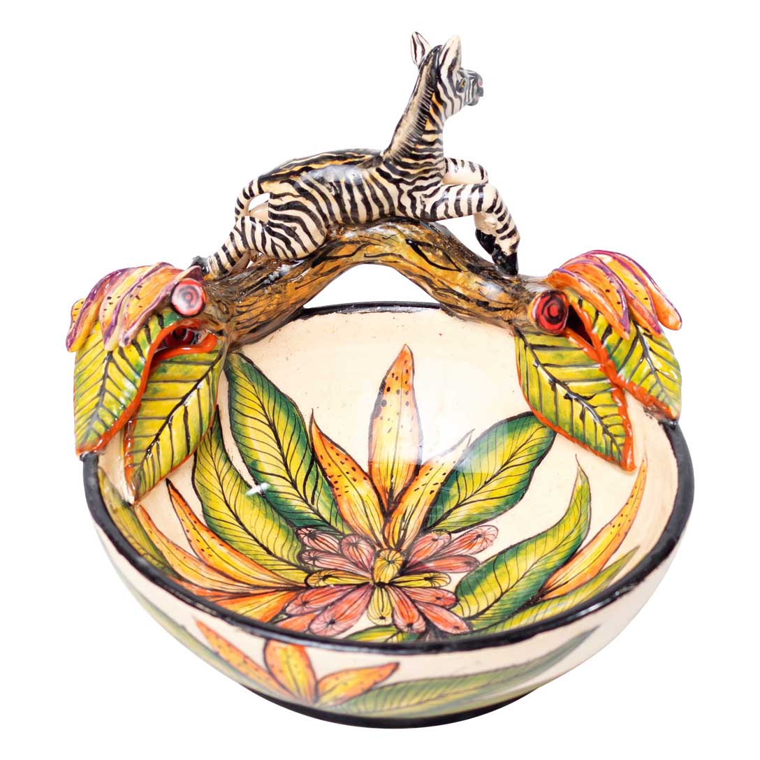 Tree branch, zebra & leaves sculptured bowl