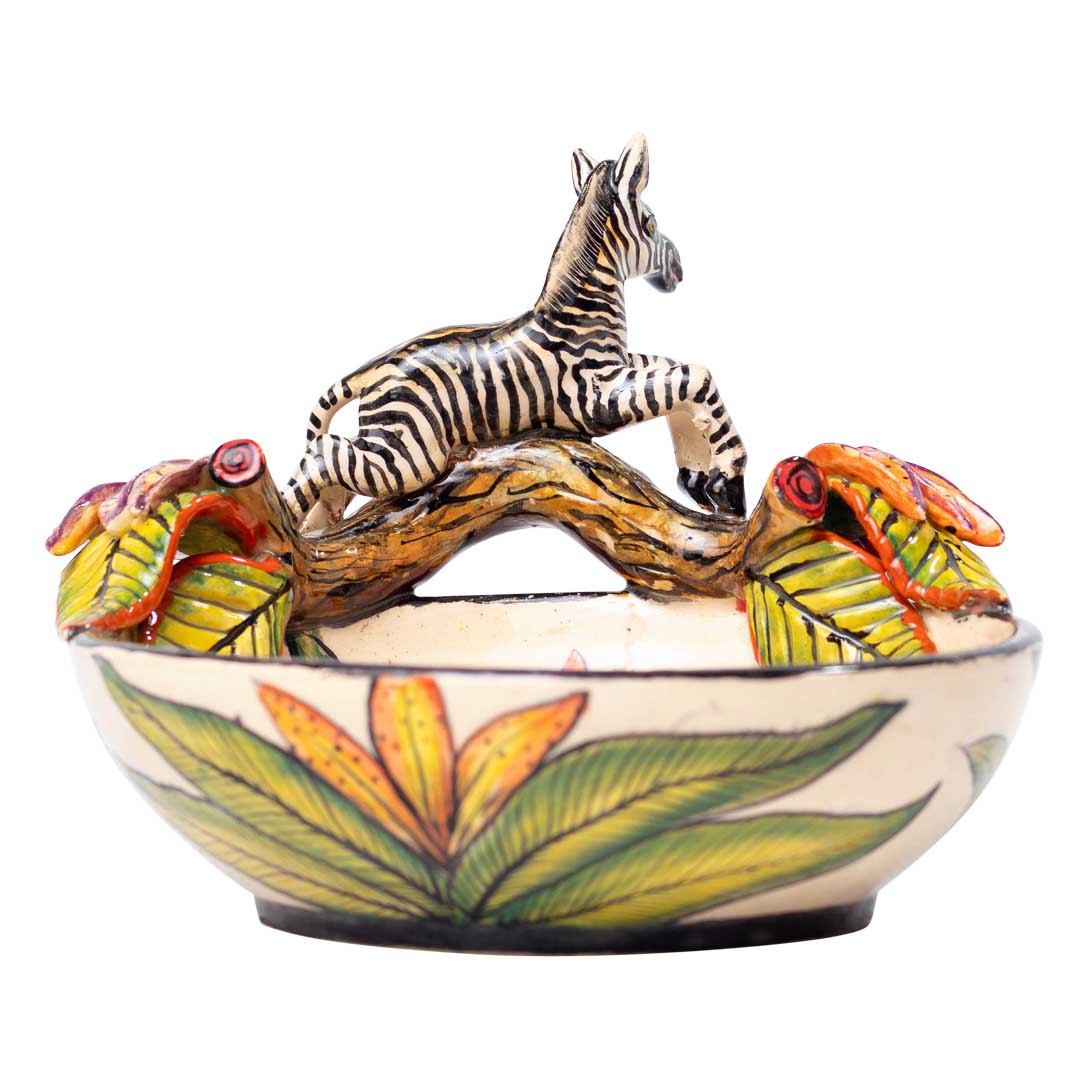 Tree branch, zebra & leaves sculptured bowl