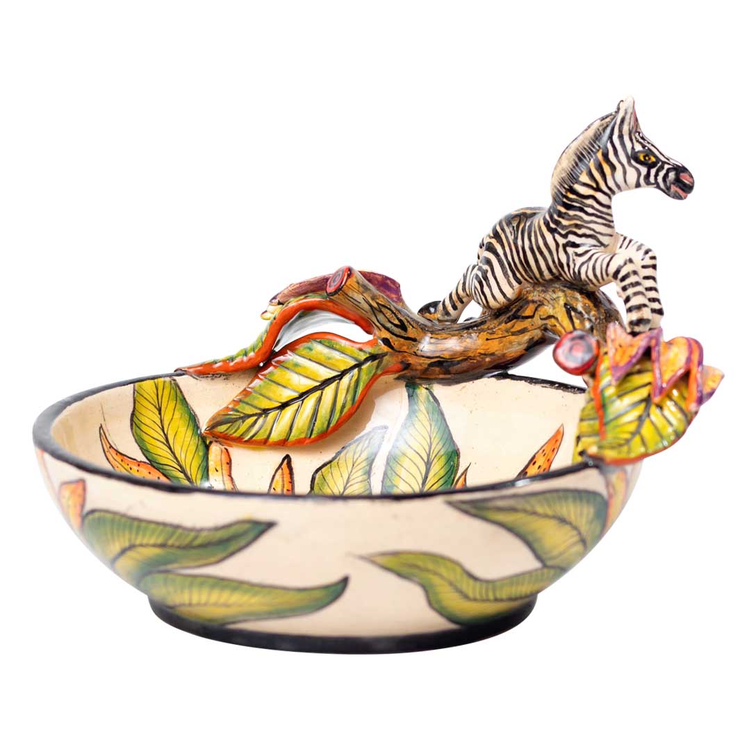 Tree branch, zebra & leaves sculptured bowl