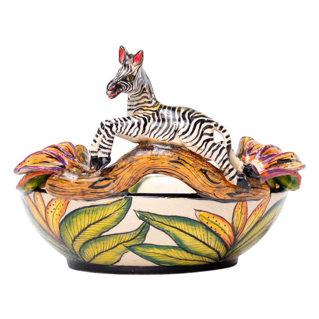 Tree branch, zebra & leaves sculptured bowl