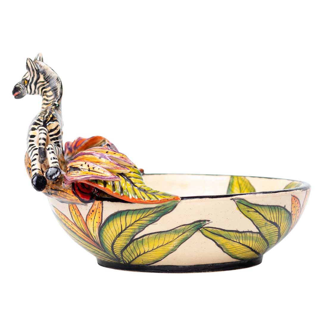 Tree branch, zebra & leaves sculptured bowl