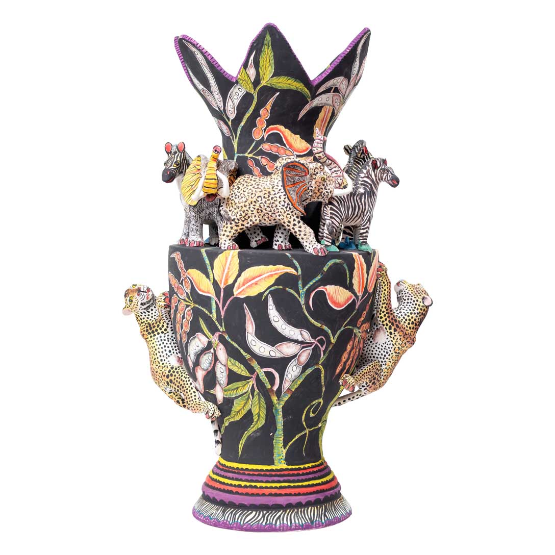 Zebra, elephant & leopard vase