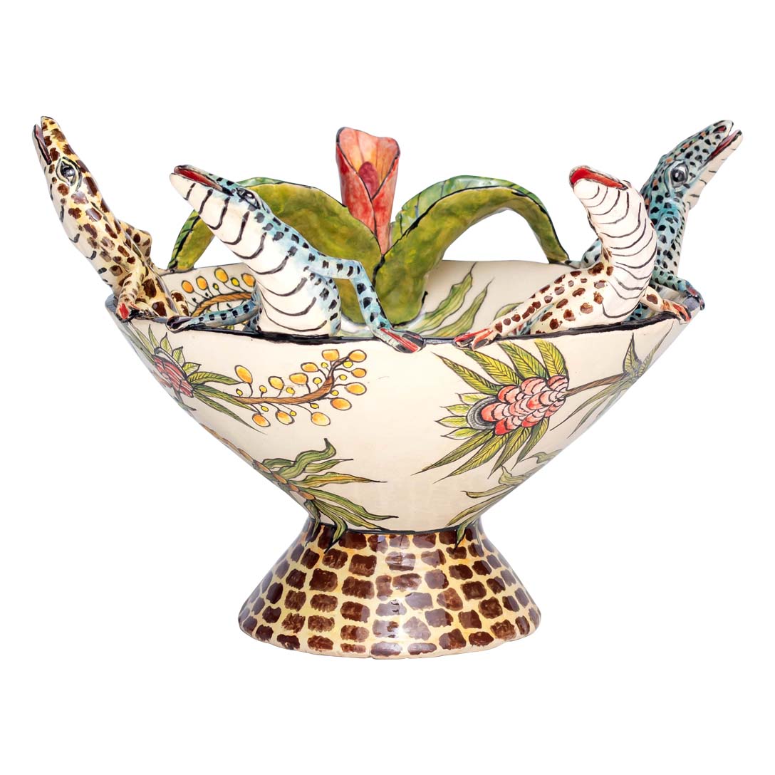 Leopard skin designed lizards & flower bowl