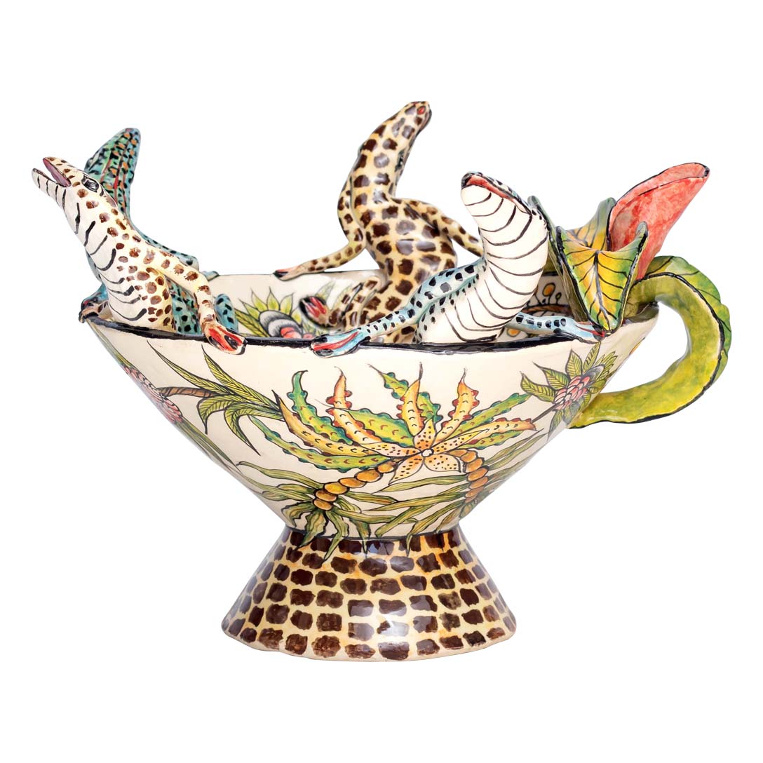 Leopard skin designed lizards & flower bowl