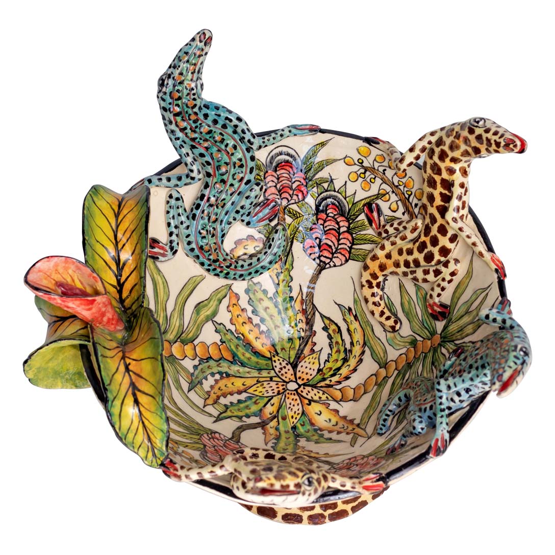 Leopard skin designed lizards & flower bowl