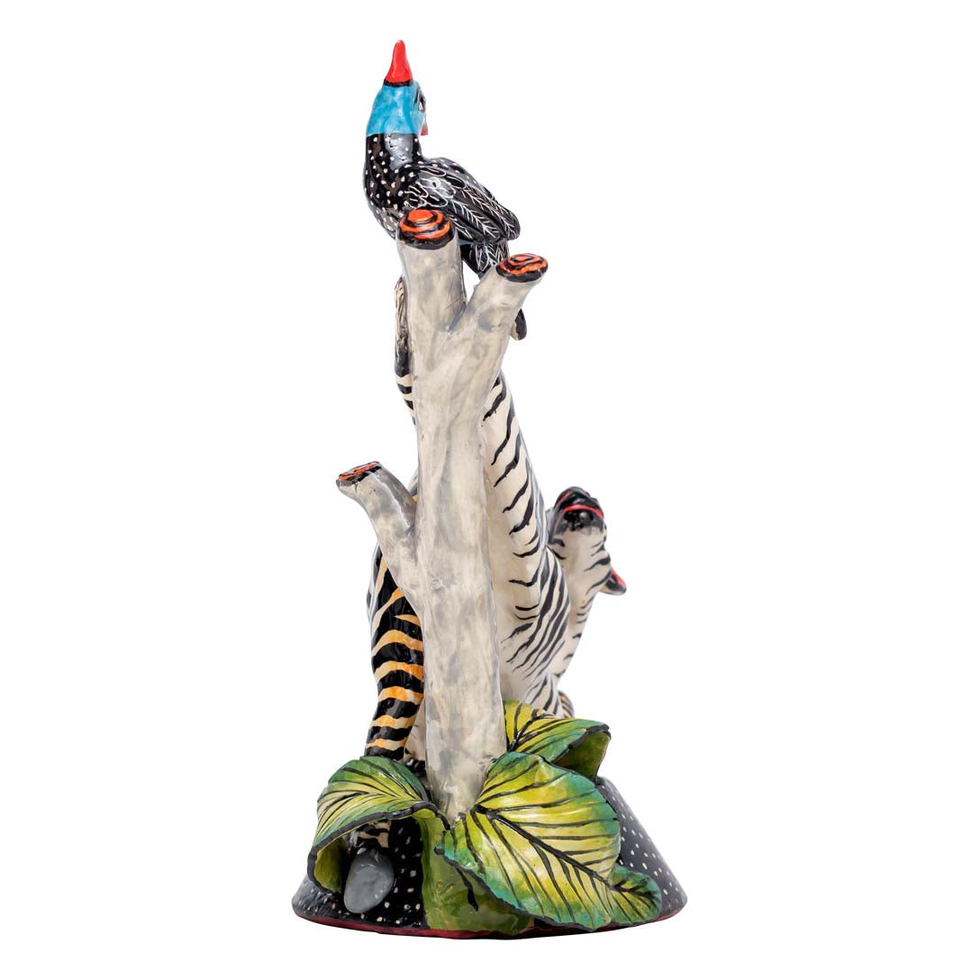 Zebra & guineafowl sculpture