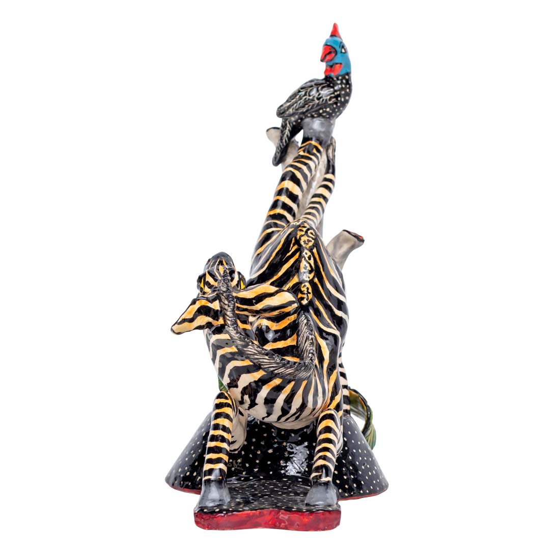 Zebra & guineafowl sculpture