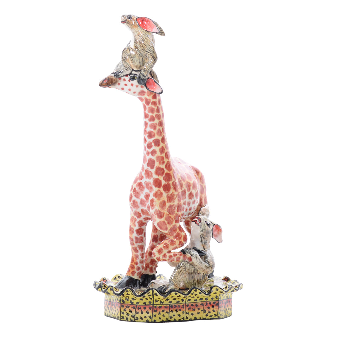 Giraffes & rabbit rider sculpture