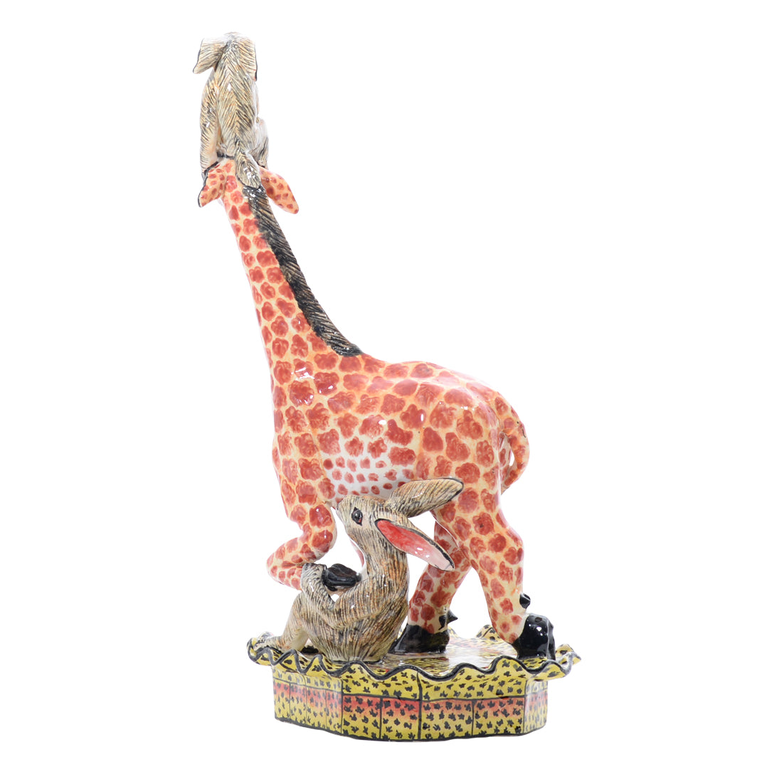 Giraffes & rabbit rider sculpture