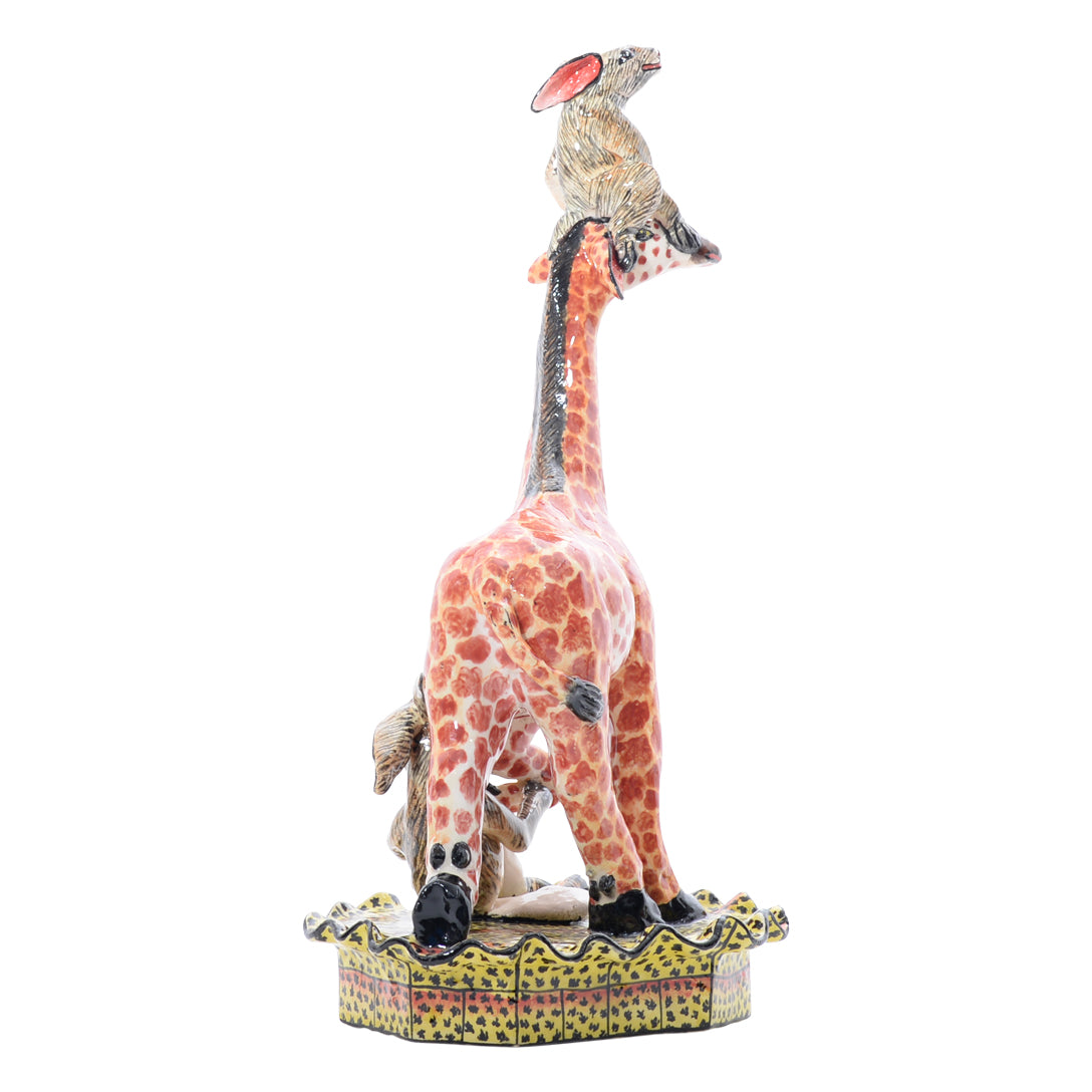 Giraffes & rabbit rider sculpture