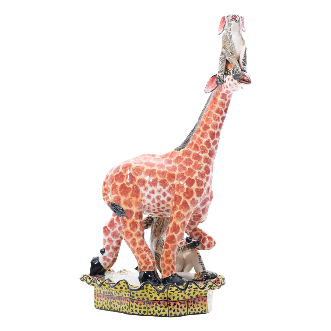 Giraffes & rabbit rider sculpture