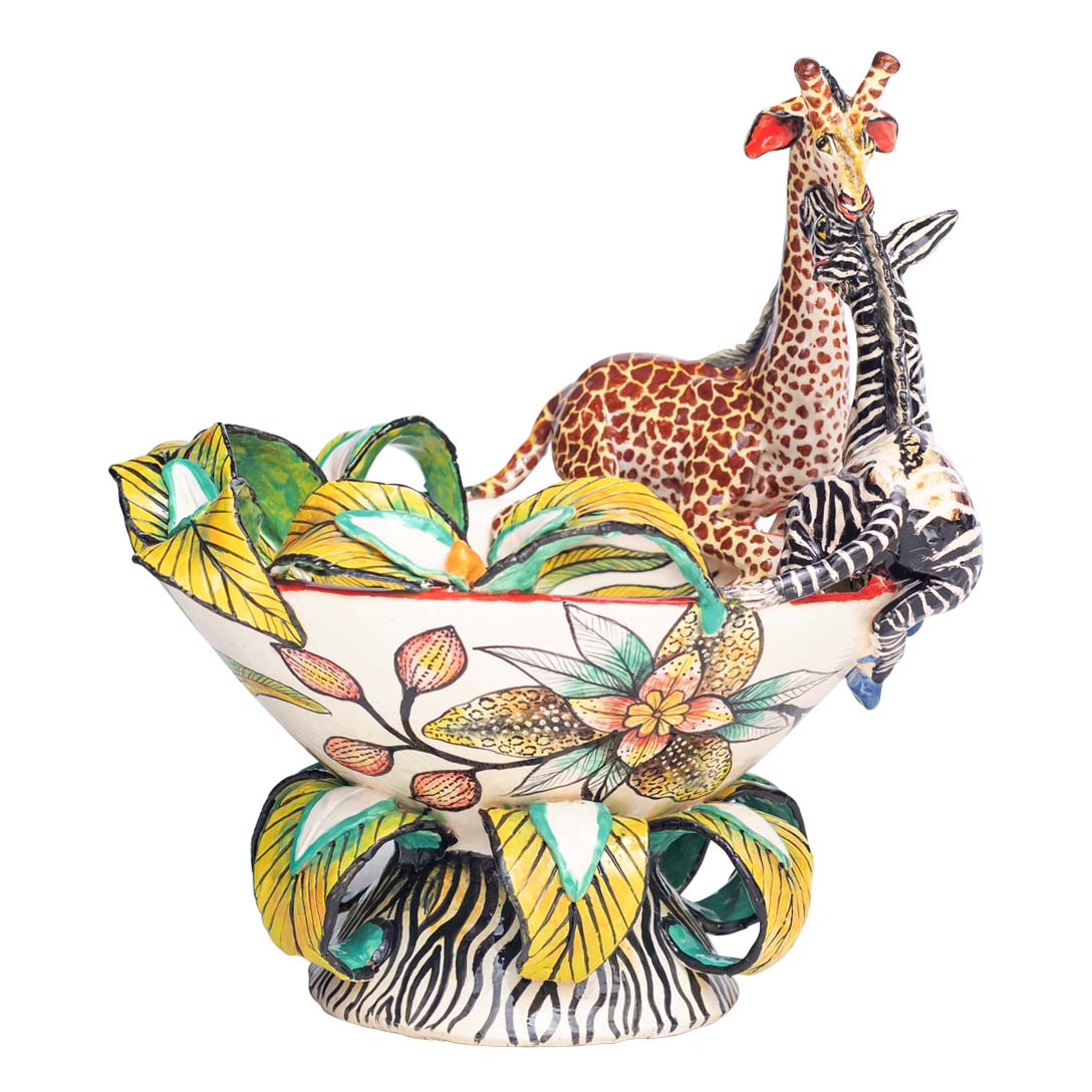 Giraffe, zebra & flower peanut bowl