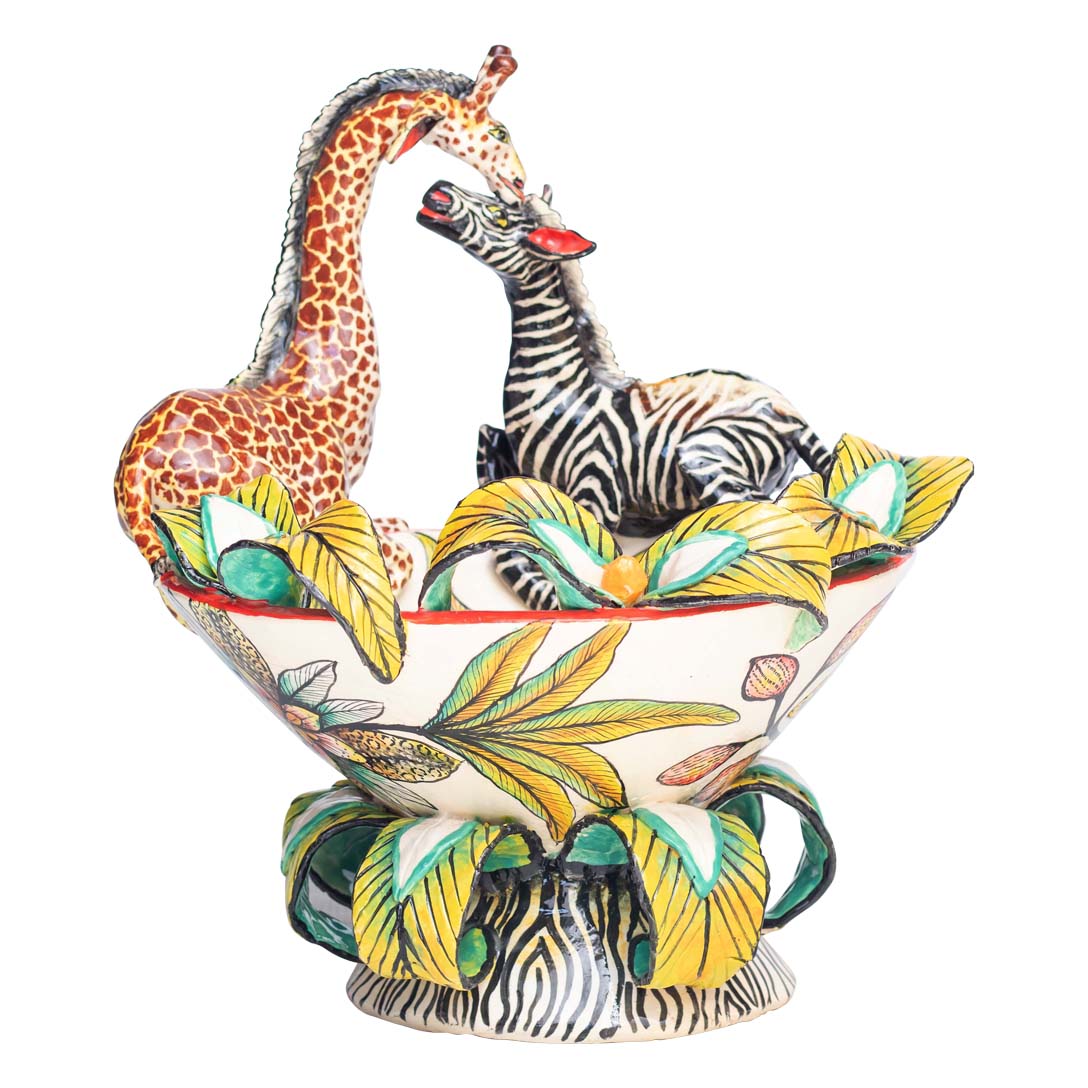 Giraffe, zebra & flower peanut bowl