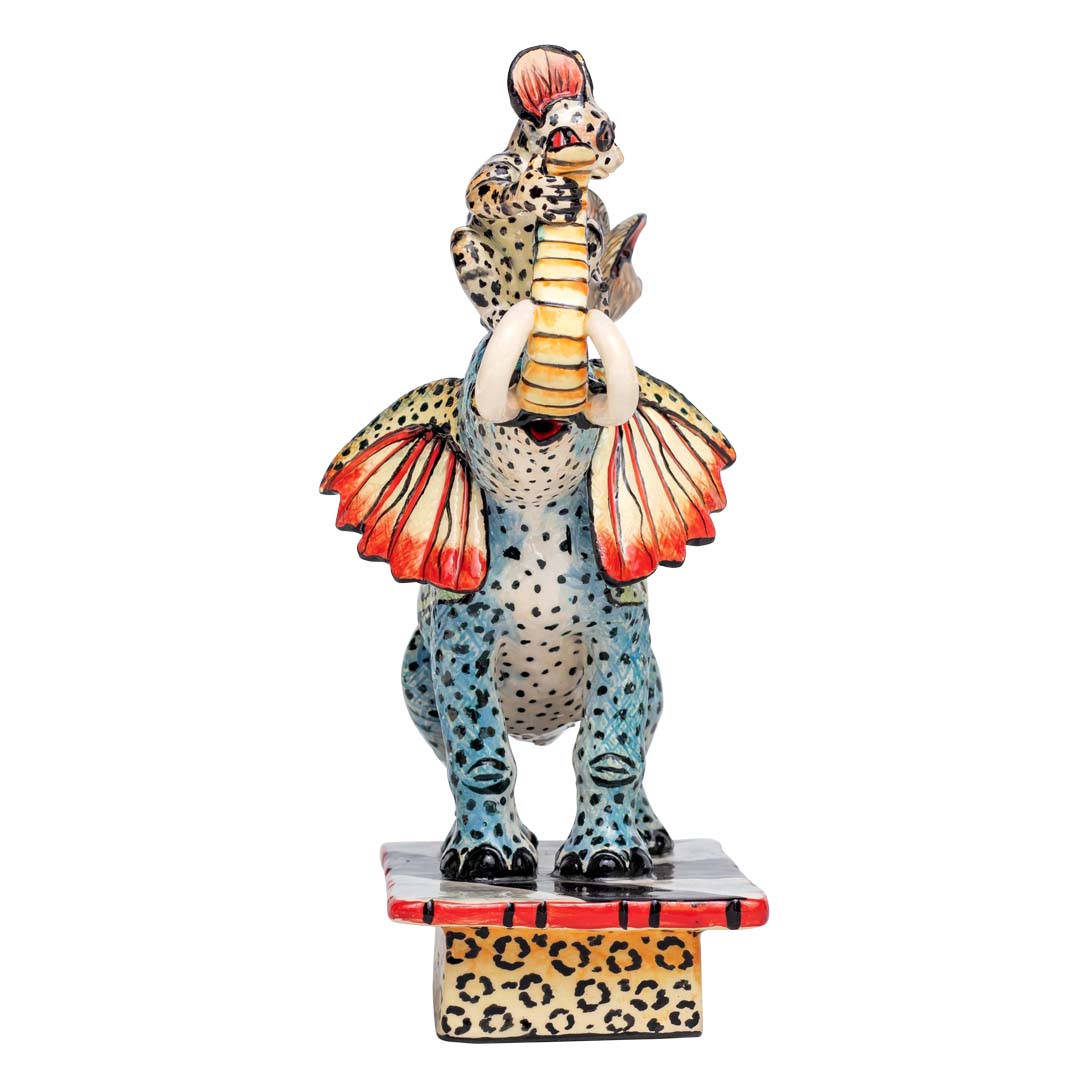 Bush babies on elephant rider sculpture