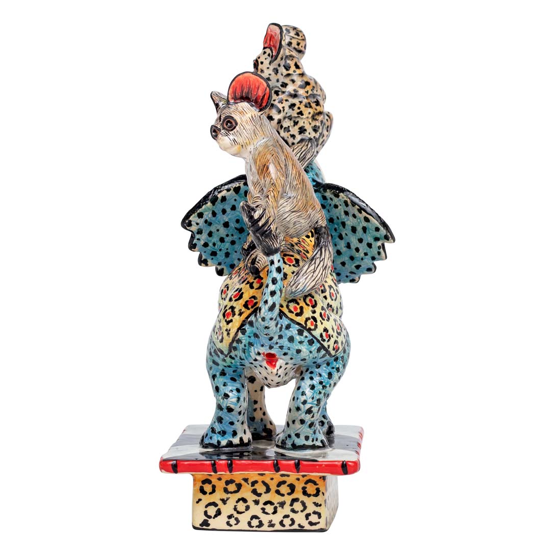 Bush babies on elephant rider sculpture