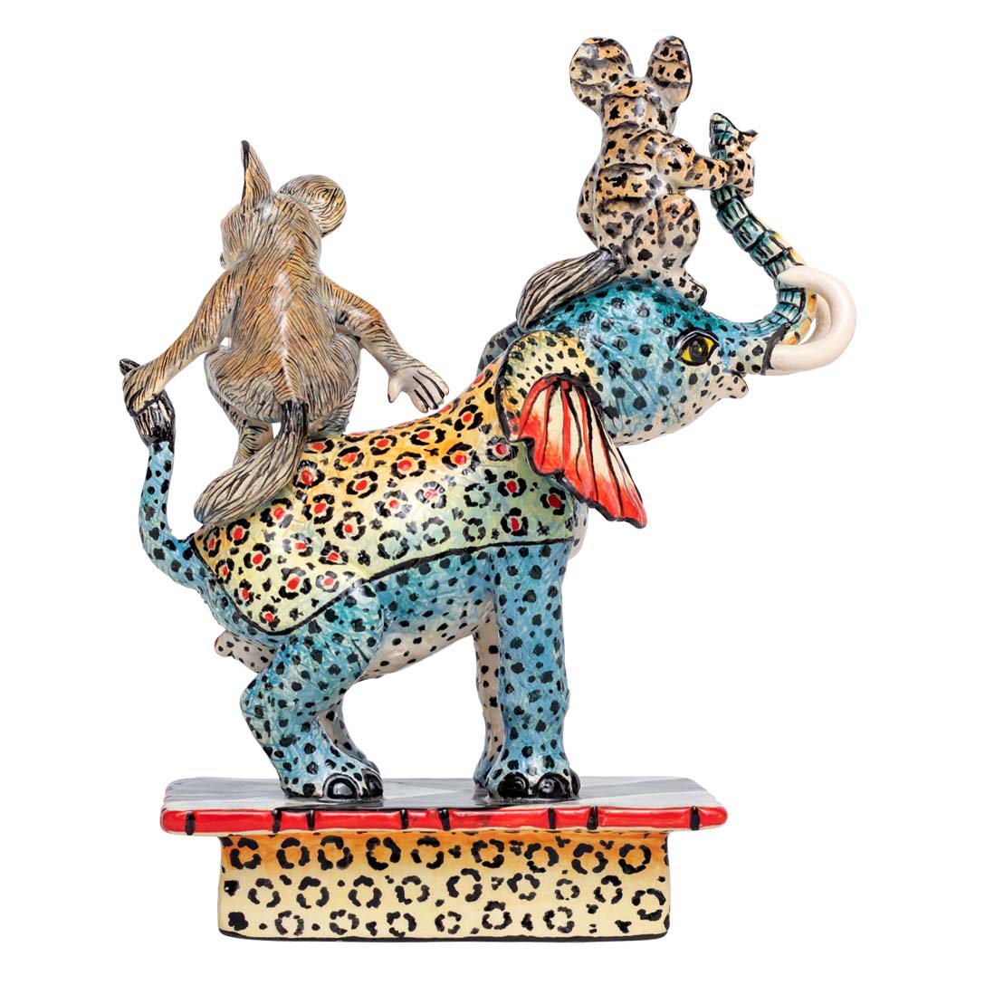 Bush babies on elephant rider sculpture