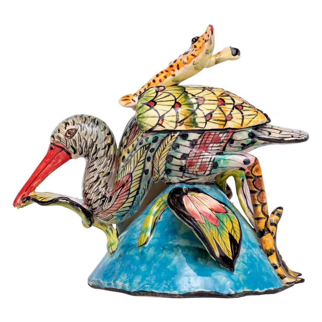 Water bird frog rider sculpture