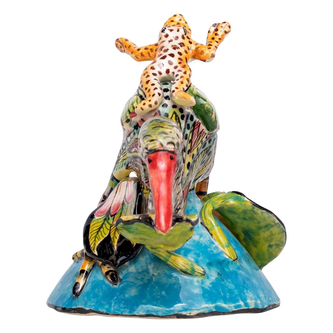 Water bird frog rider sculpture