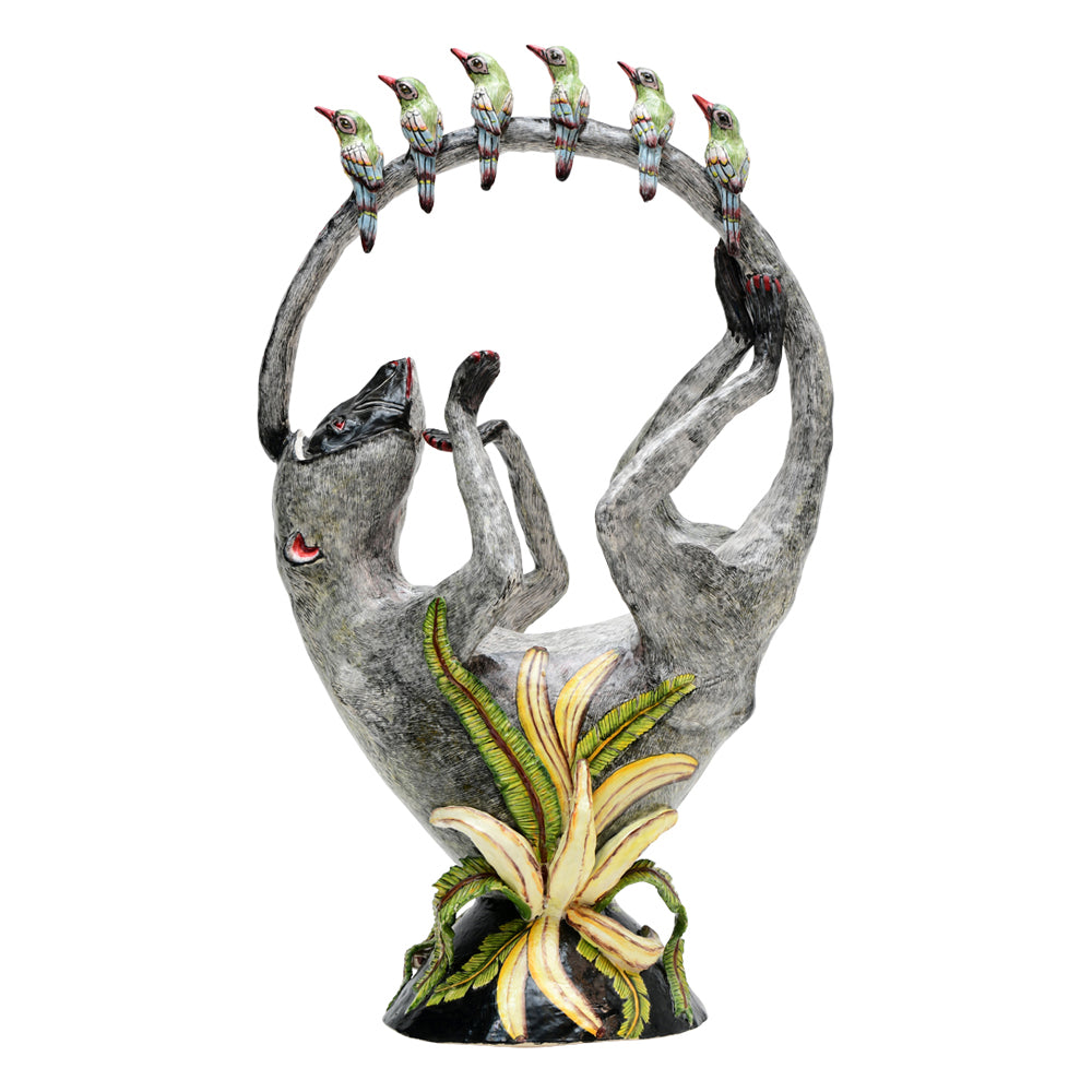 Monkey & sunbird circle sculpture