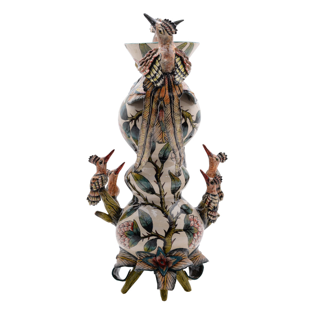 Hoopoes and proteas vase