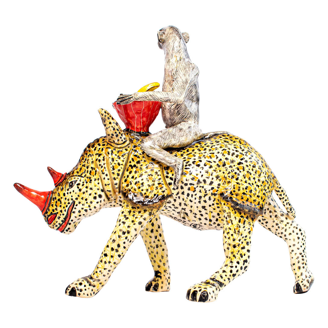 Leopard skin rhino monkey rider