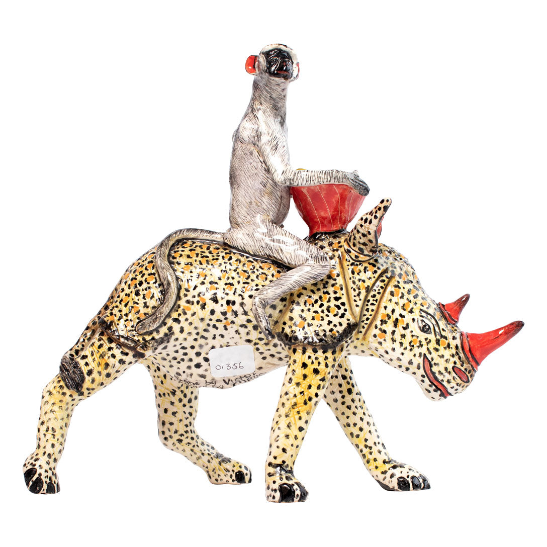 Leopard skin rhino monkey rider