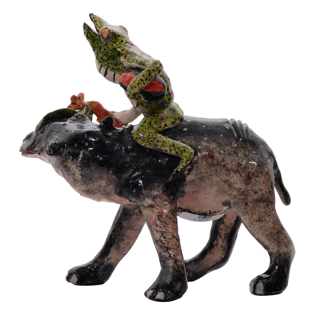 Hippo frog rider sculpture