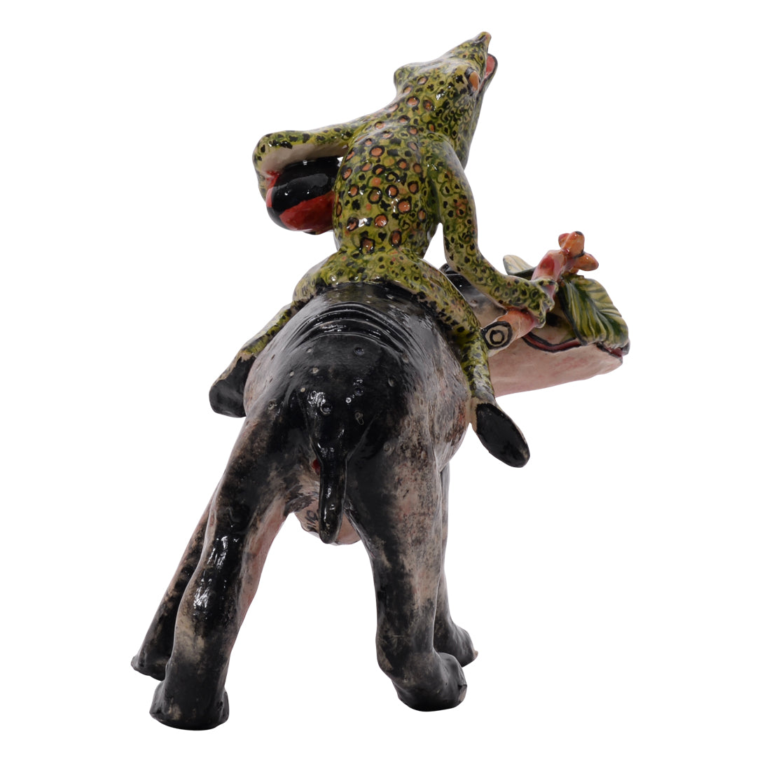 Hippo frog rider sculpture