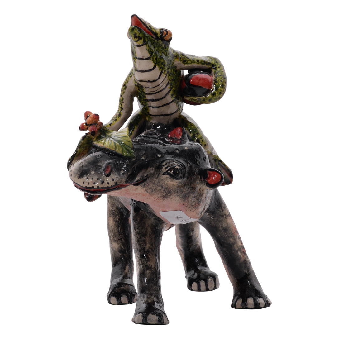 Hippo frog rider sculpture