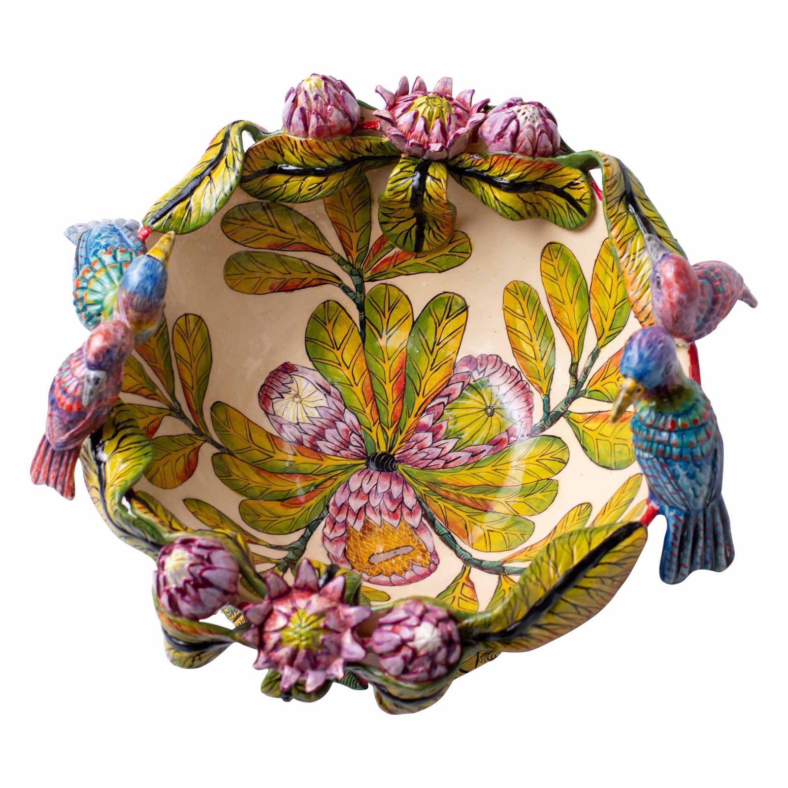 Starlings & proteas bowl