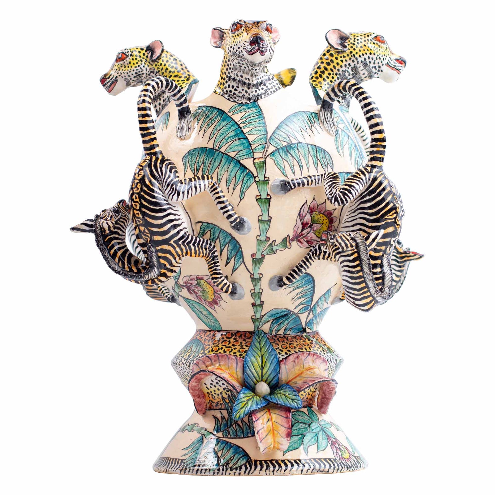 Zebras & leopard vase