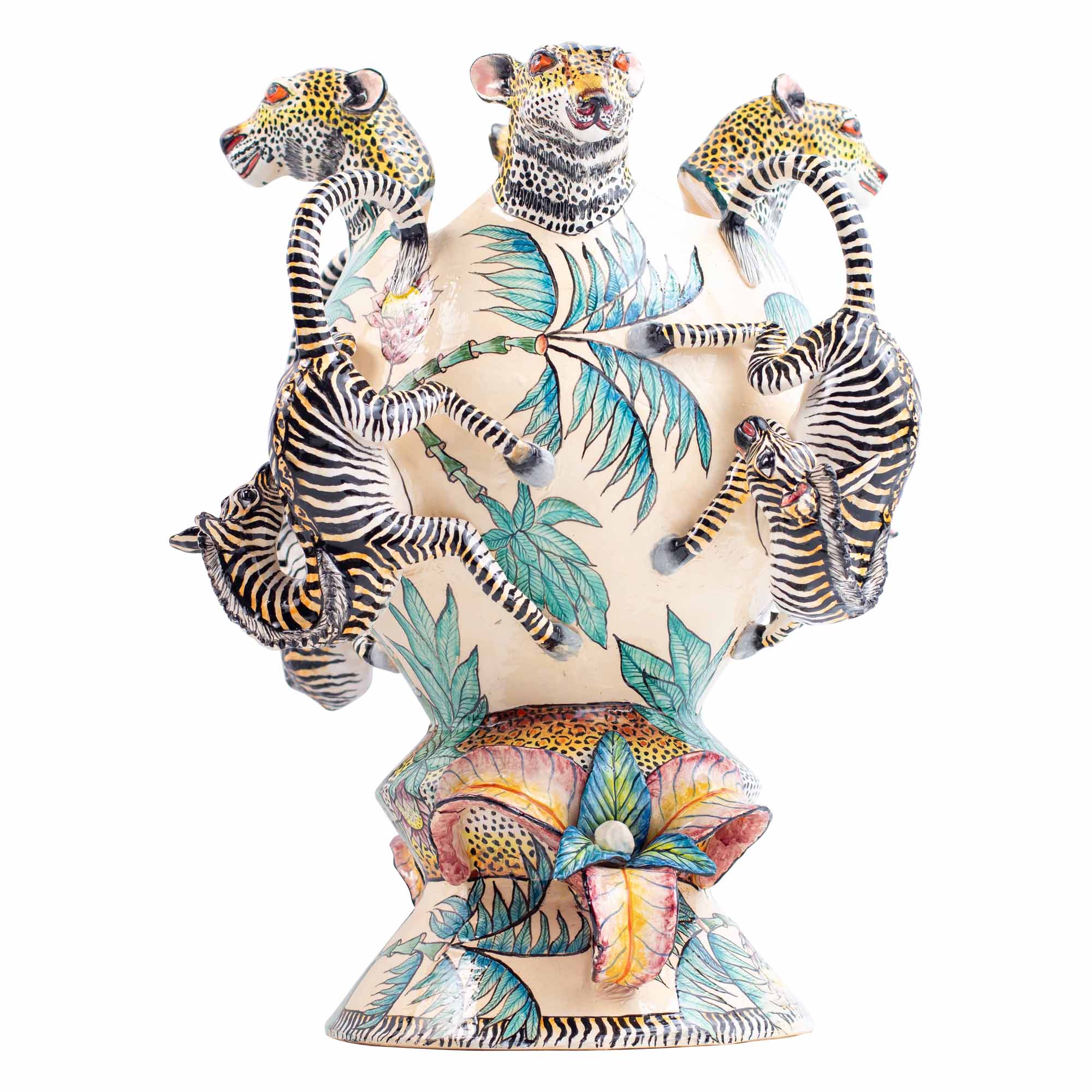 Zebras & leopard vase