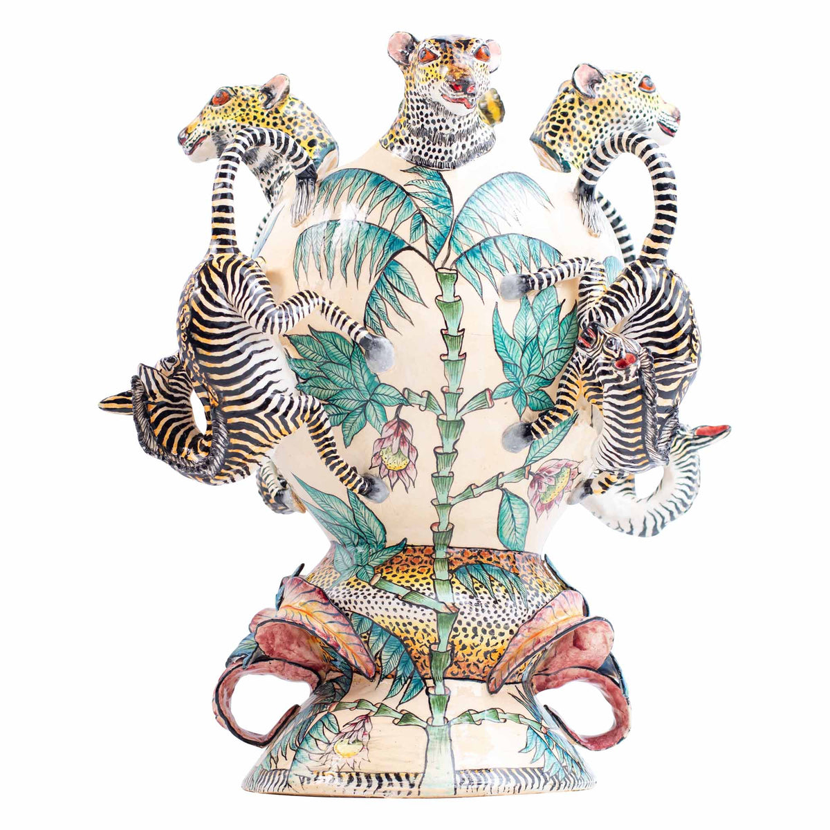 Zebras & leopard vase