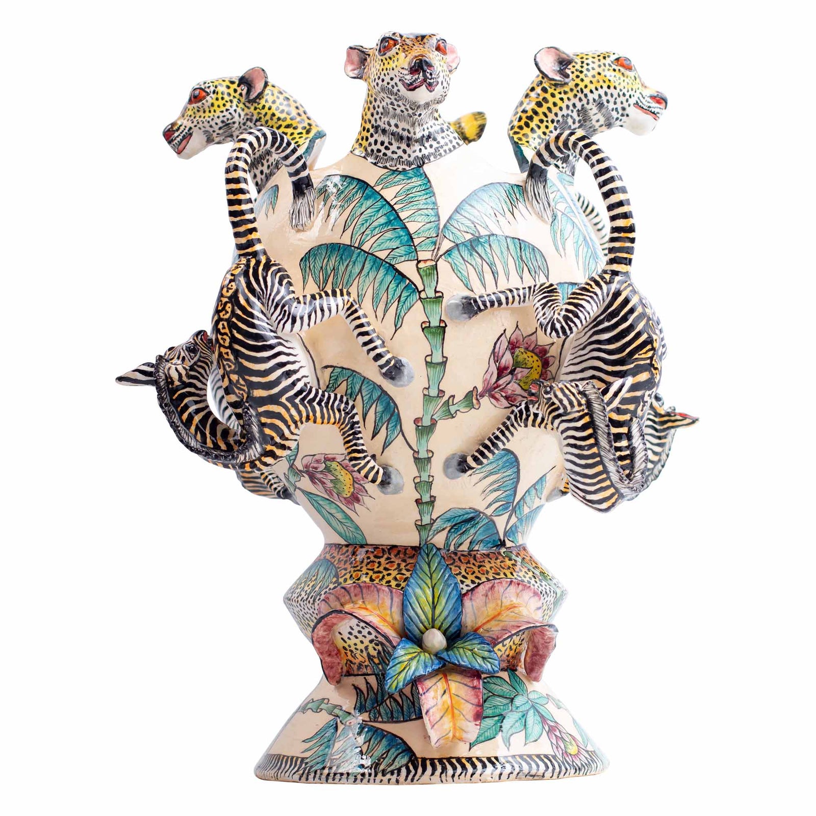 Zebras & leopard vase