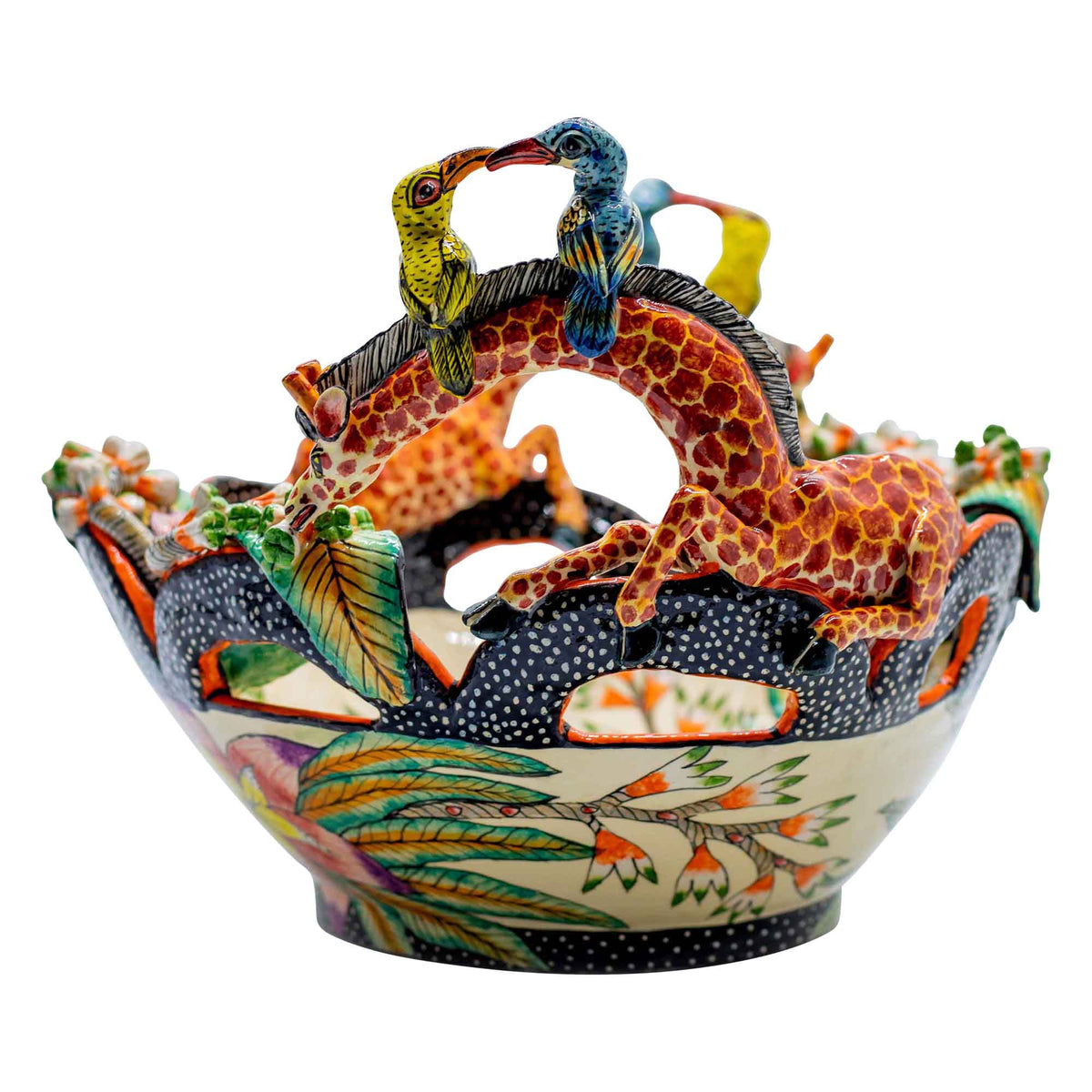 Giraffes & birds & flowers bowl