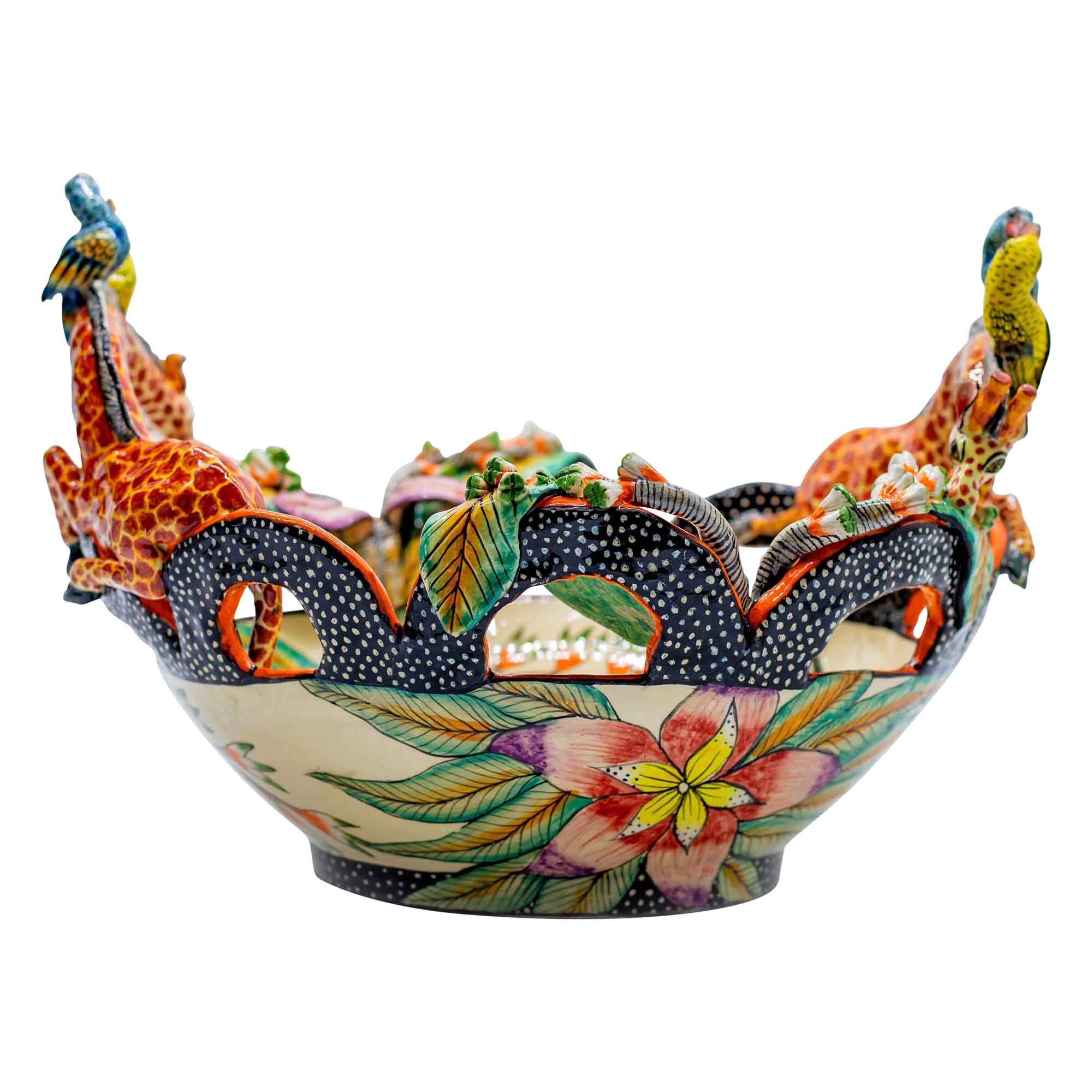 Giraffes & birds & flowers bowl