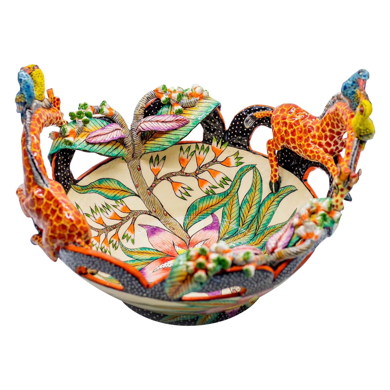Giraffes & birds & flowers bowl