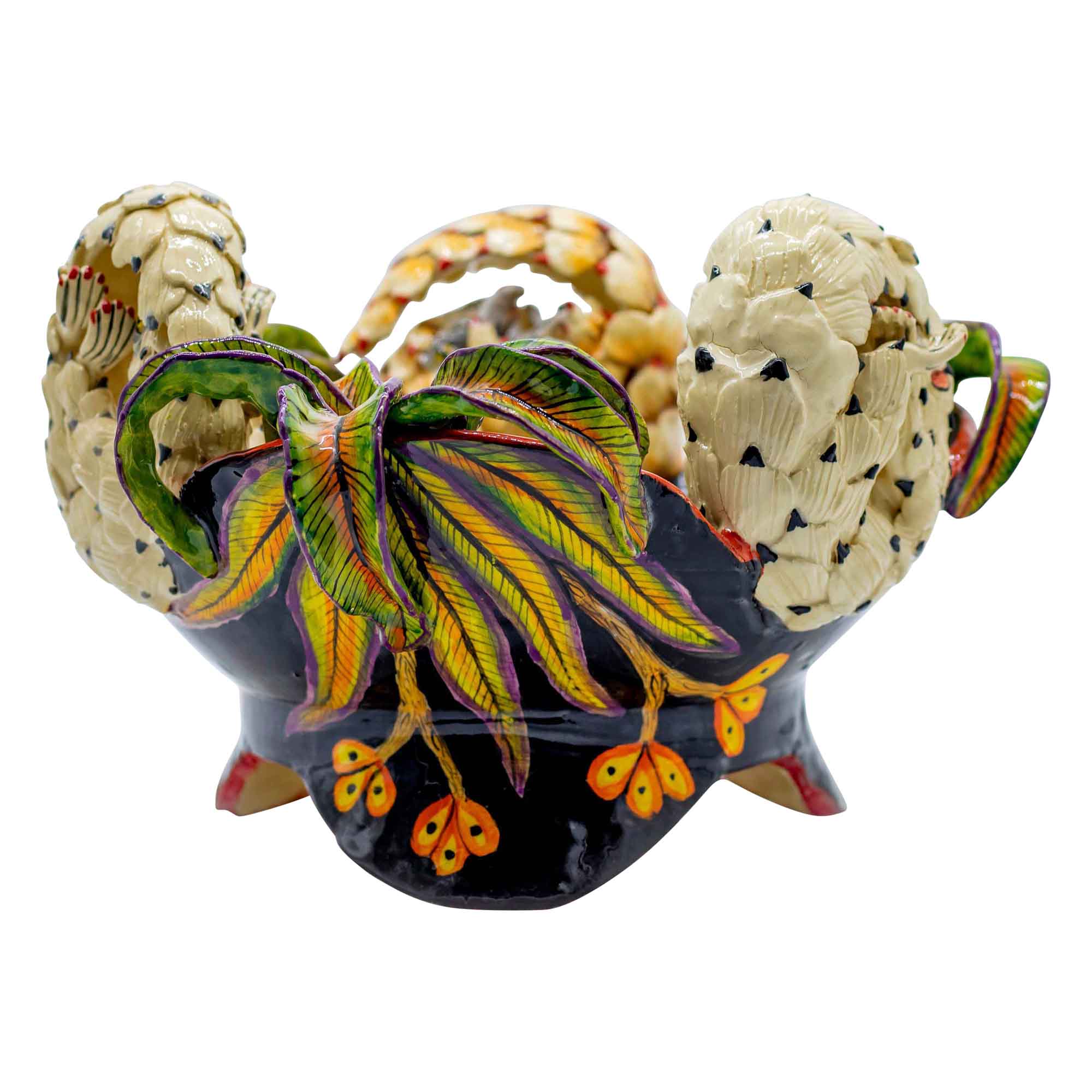 Pangolins & flowers black bowl