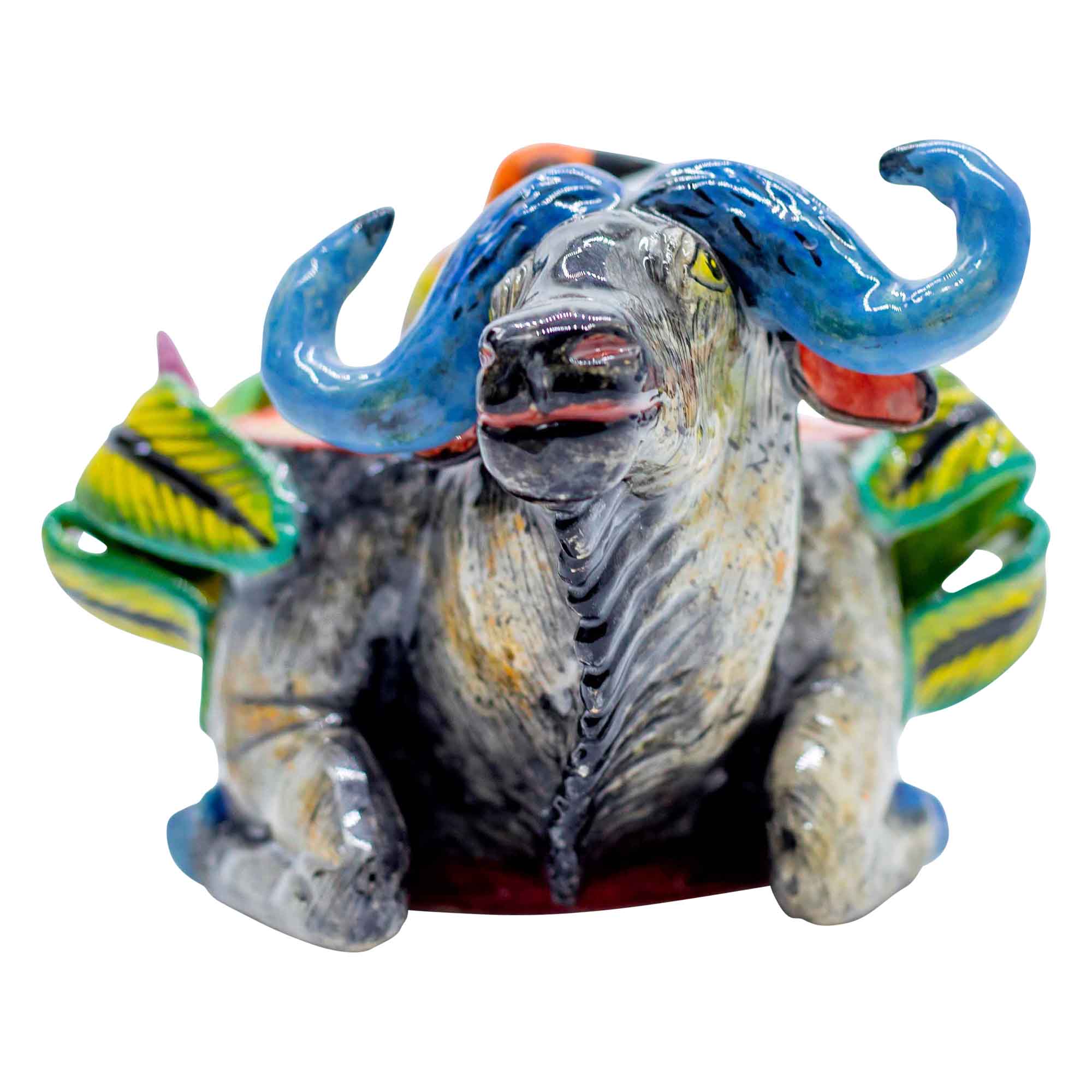 Buffalo & bird & flowers bowl