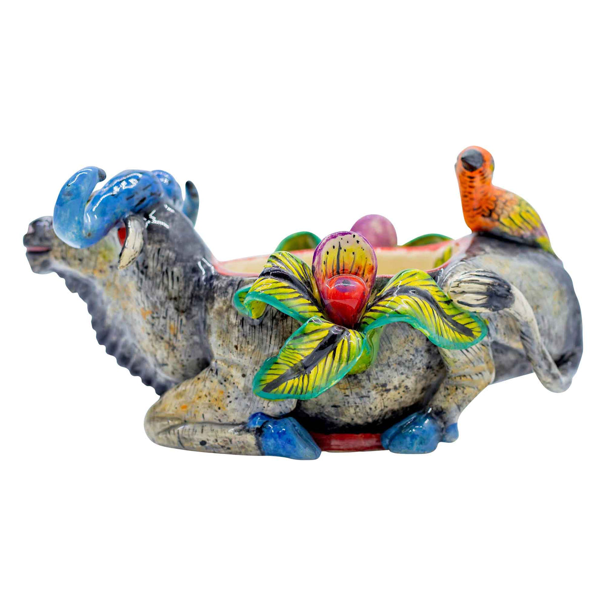 Buffalo & bird & flowers bowl