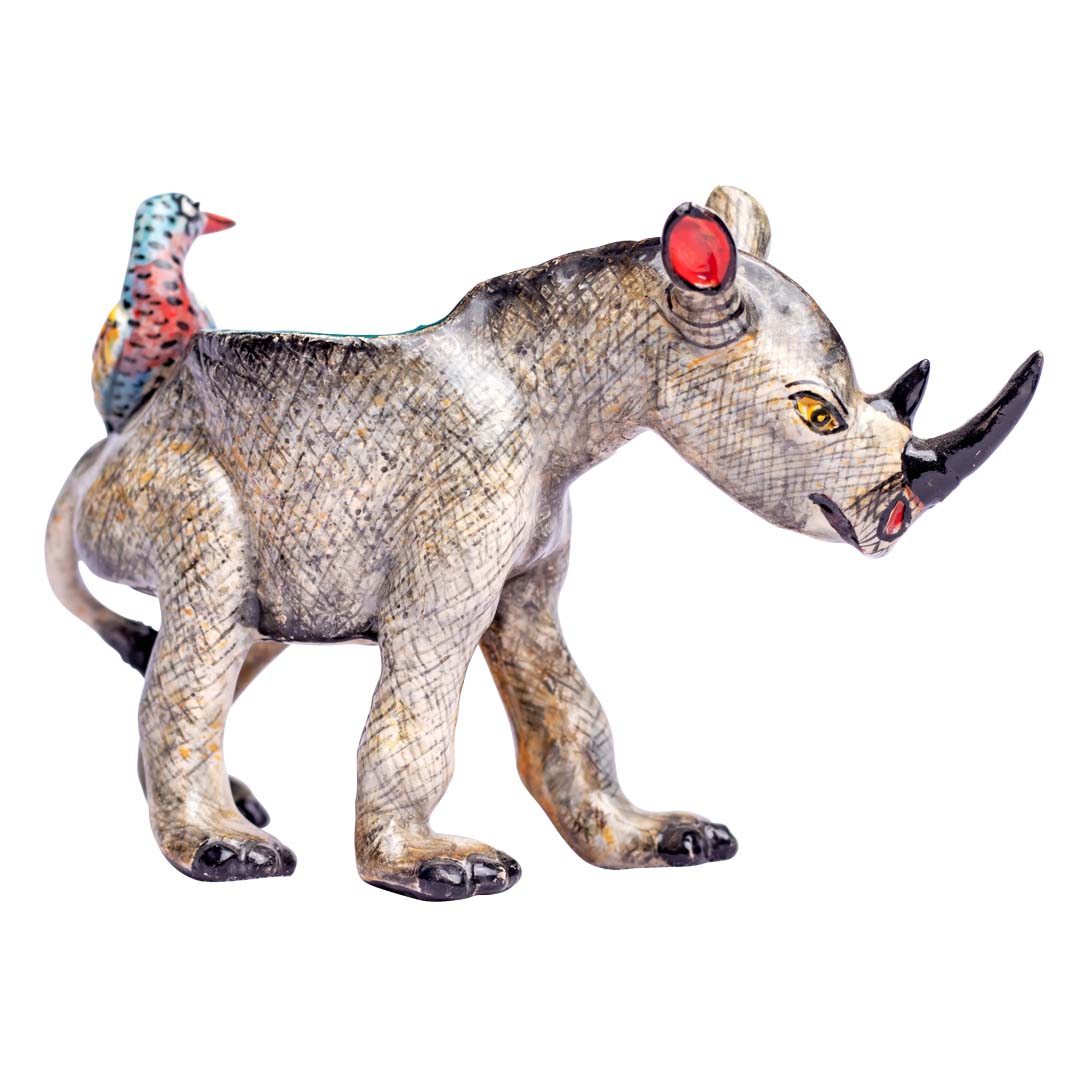 Rhino with a bird egg cup