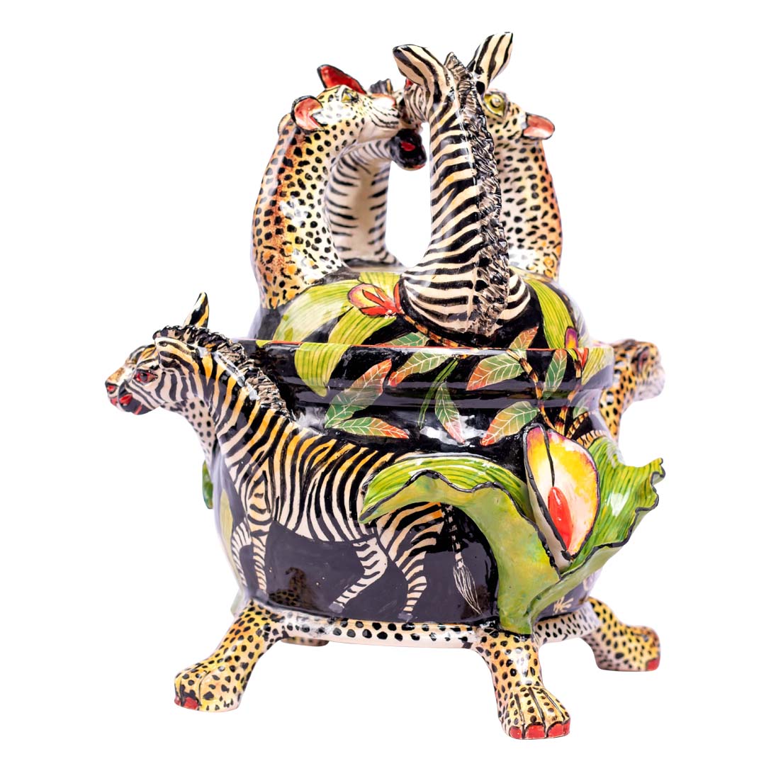 Zebras and leopard tureen