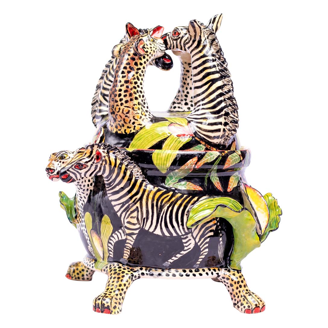 Zebras and leopard tureen